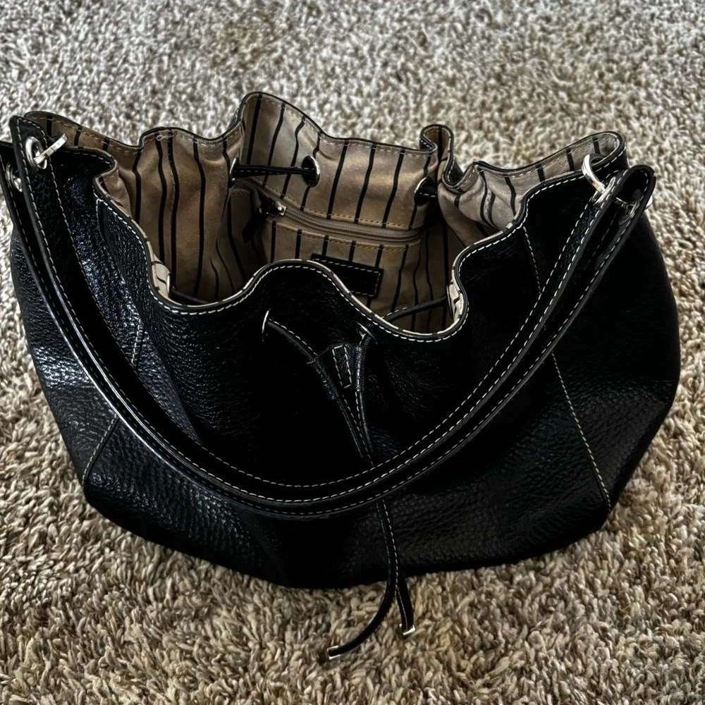 kate spade Black Pebbled Leather Gathered Drawstring Tote